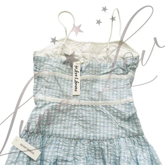 FOR LOVE & LEMONS Georgia Gingham Midi Dress In Blue NWT - Picture 10 of 12